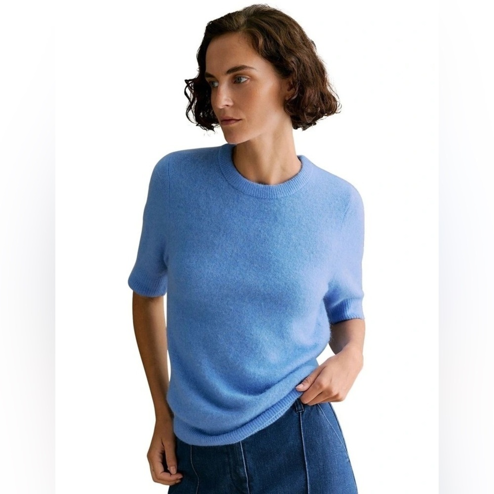 White + Warren Brushed Cashmere Tee Blue